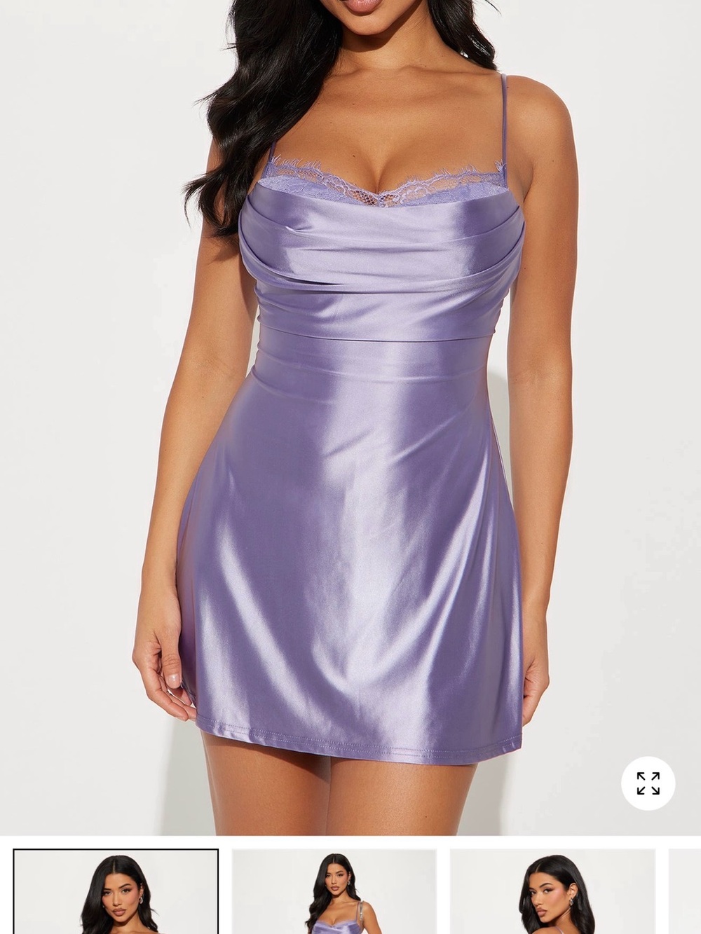 Fashion Nova Lavender Satin Lace-Trim Slip Dress